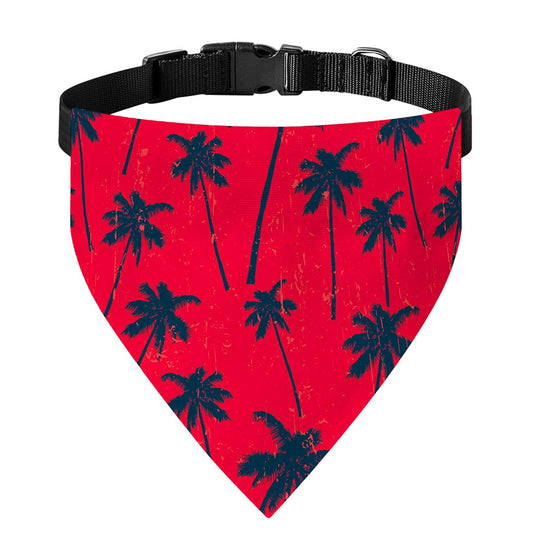 Black Red Palm Tree Pattern Print Over The Collar Dog Bandana