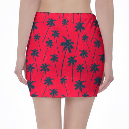 Black Red Palm Tree Pattern Print Pencil Mini Skirt