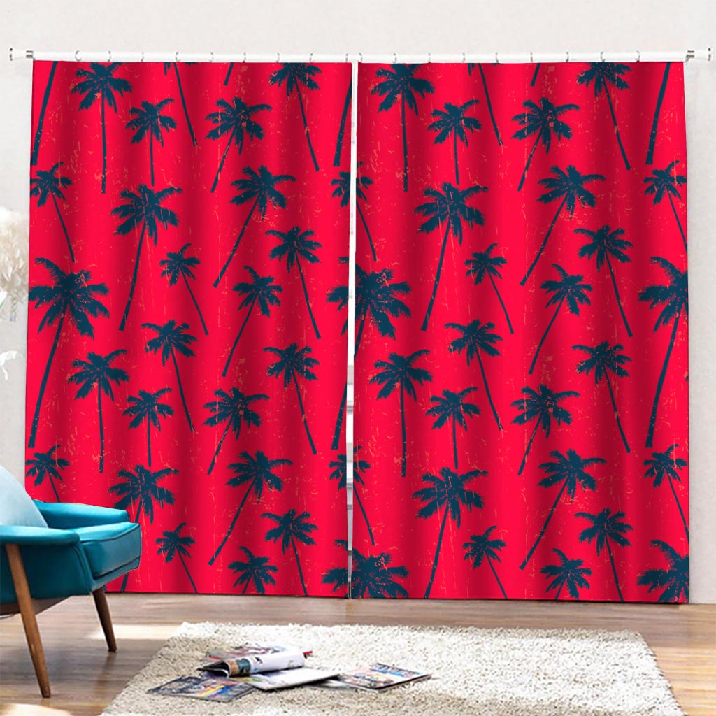 Black Red Palm Tree Pattern Print Pencil Pleat Curtains