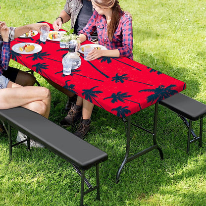 Black Red Palm Tree Pattern Print Picnic Table Cover
