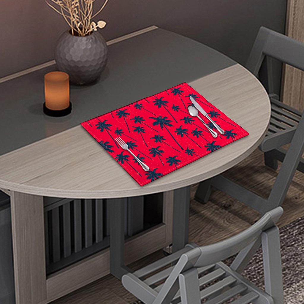 Black Red Palm Tree Pattern Print Placemat