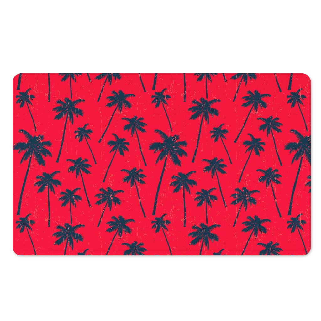 Black Red Palm Tree Pattern Print Polyester Doormat