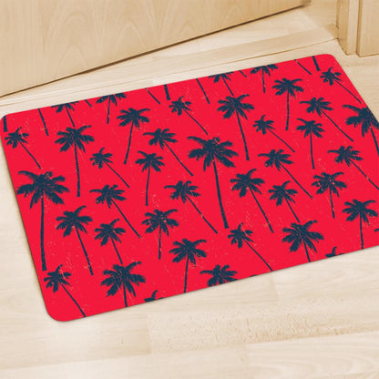 Black Red Palm Tree Pattern Print Polyester Doormat