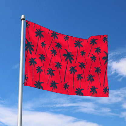 Black Red Palm Tree Pattern Print Polyester Flag