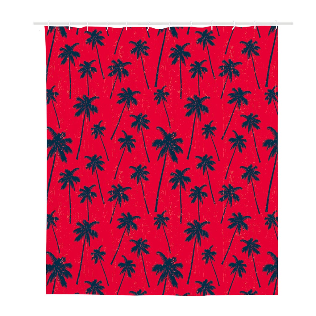 Black Red Palm Tree Pattern Print Polyester Shower Curtain
