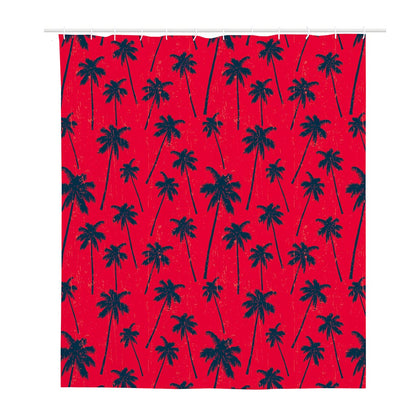 Black Red Palm Tree Pattern Print Polyester Shower Curtain