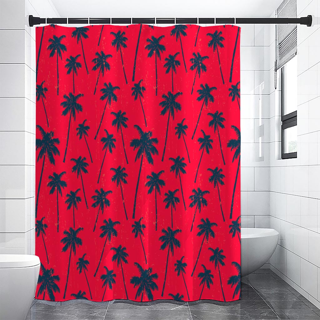 Black Red Palm Tree Pattern Print Premium Shower Curtain