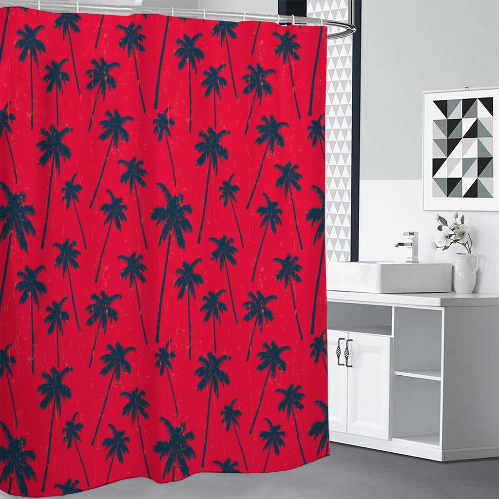 Black Red Palm Tree Pattern Print Premium Shower Curtain