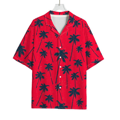 Black Red Palm Tree Pattern Print Rayon Hawaiian Shirt