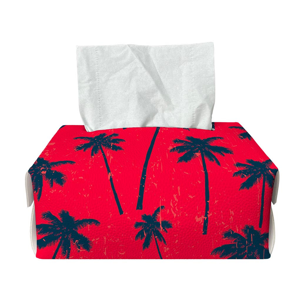 Black Red Palm Tree Pattern Print Rectangle Tissue Box Cover