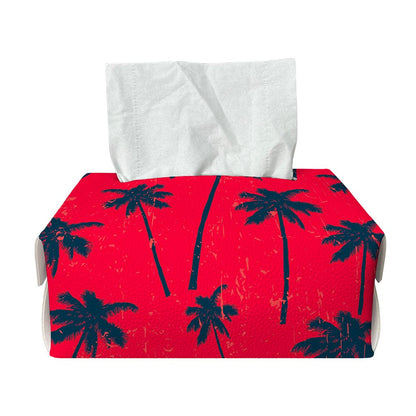 Black Red Palm Tree Pattern Print Rectangle Tissue Box Cover