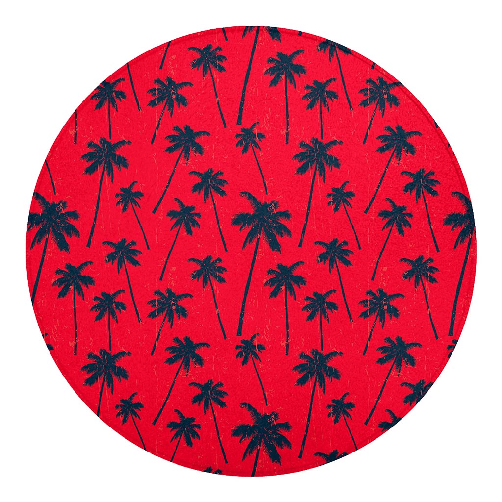 Black Red Palm Tree Pattern Print Round Blanket