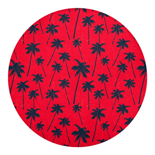 Black Red Palm Tree Pattern Print Round Blanket