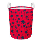 Black Red Palm Tree Pattern Print Round Laundry Basket