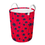 Black Red Palm Tree Pattern Print Round Laundry Basket