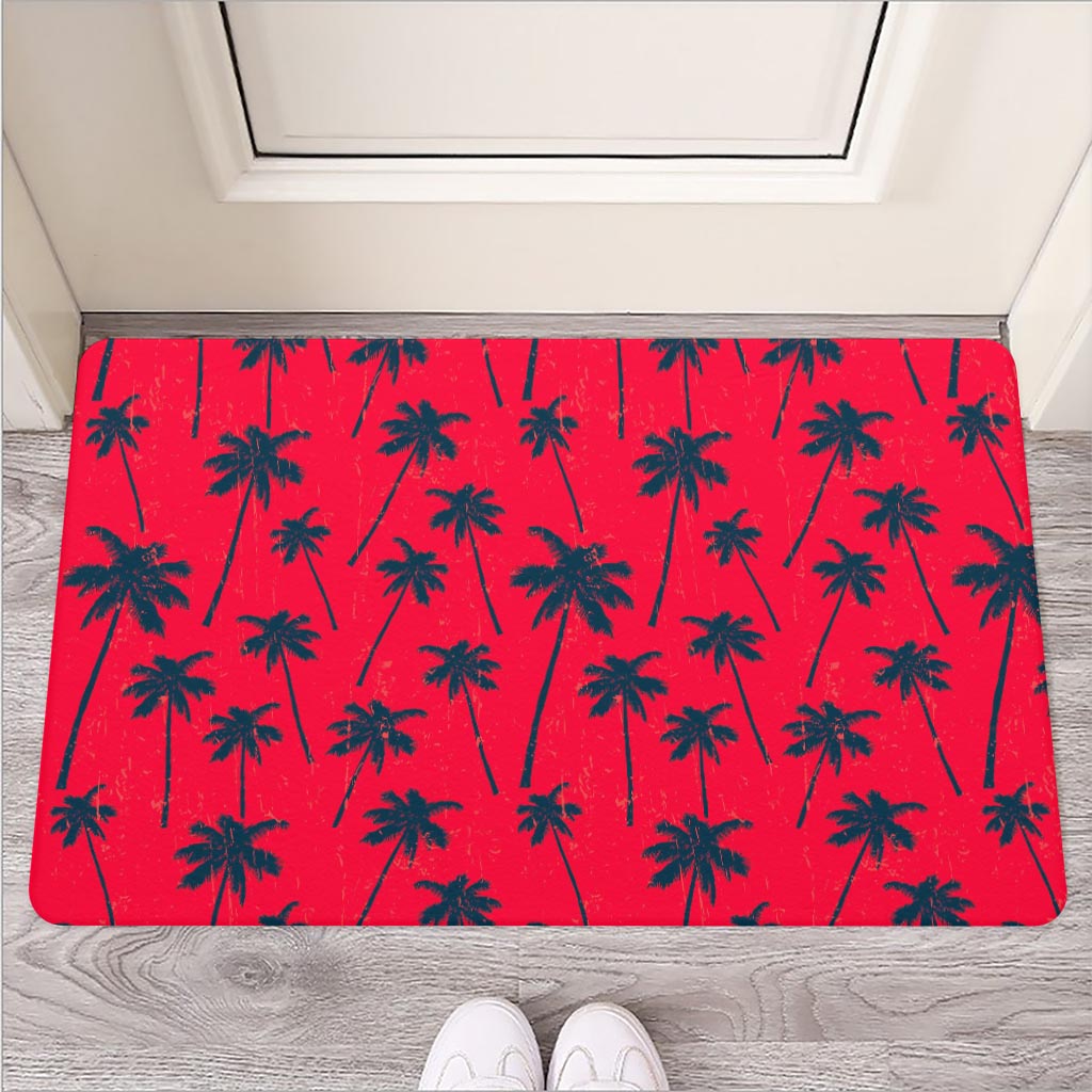 Black Red Palm Tree Pattern Print Rubber Doormat