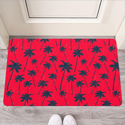 Black Red Palm Tree Pattern Print Rubber Doormat