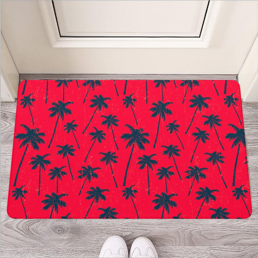 Black Red Palm Tree Pattern Print Rubber Doormat