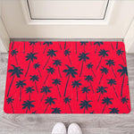 Black Red Palm Tree Pattern Print Rubber Doormat