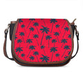 Black Red Palm Tree Pattern Print Saddle Bag