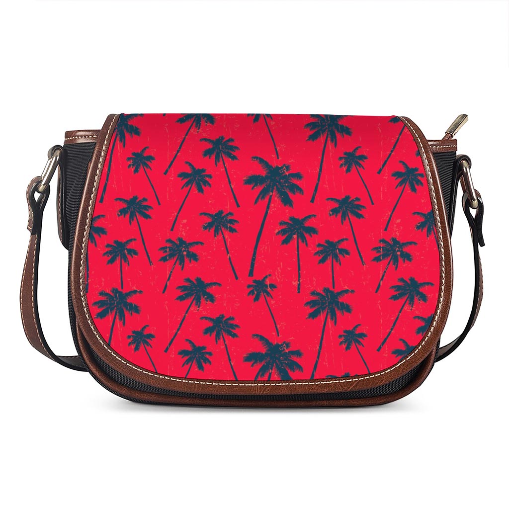 Black Red Palm Tree Pattern Print Saddle Bag