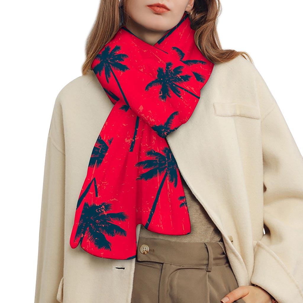Black Red Palm Tree Pattern Print Scarf