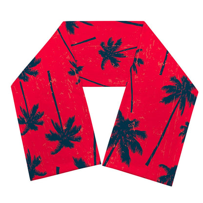 Black Red Palm Tree Pattern Print Scarf