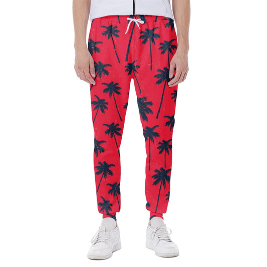 Black Red Palm Tree Pattern Print Scuba Joggers