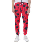 Black Red Palm Tree Pattern Print Scuba Joggers