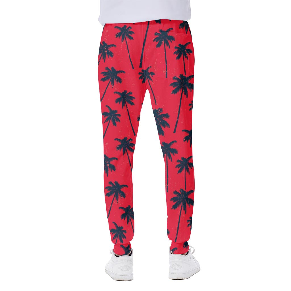 Black Red Palm Tree Pattern Print Scuba Joggers