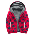 Black Red Palm Tree Pattern Print Sherpa Lined Zip Up Hoodie