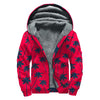 Black Red Palm Tree Pattern Print Sherpa Lined Zip Up Hoodie