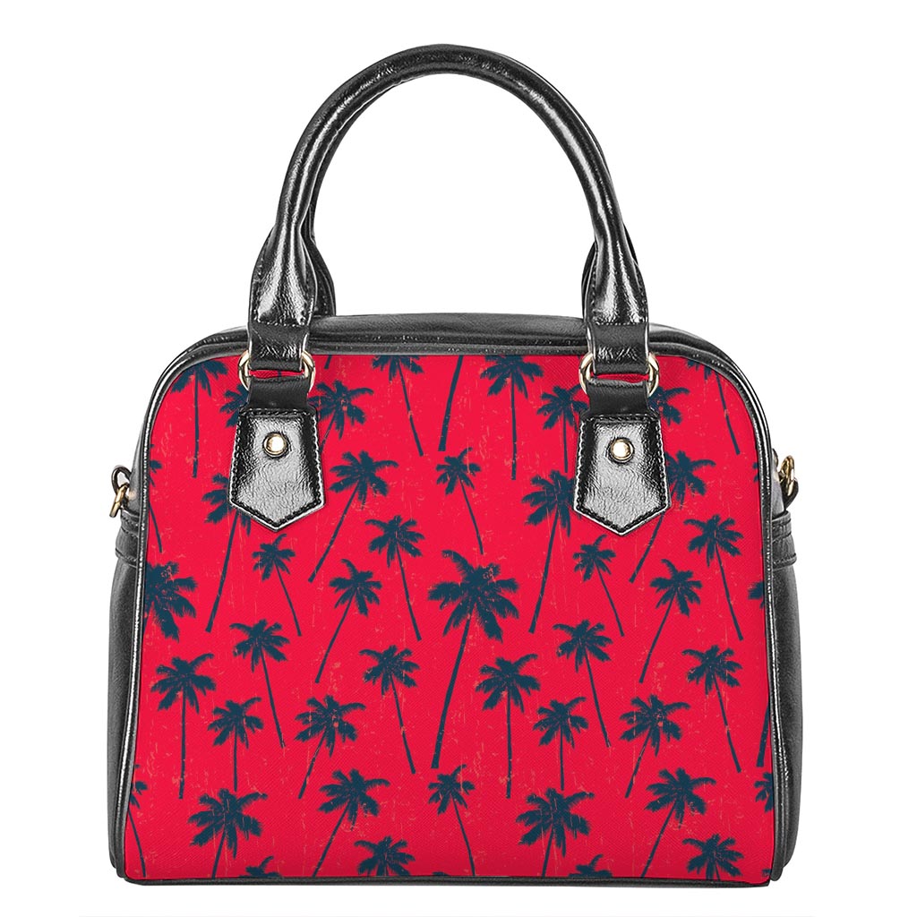 Black Red Palm Tree Pattern Print Shoulder Handbag