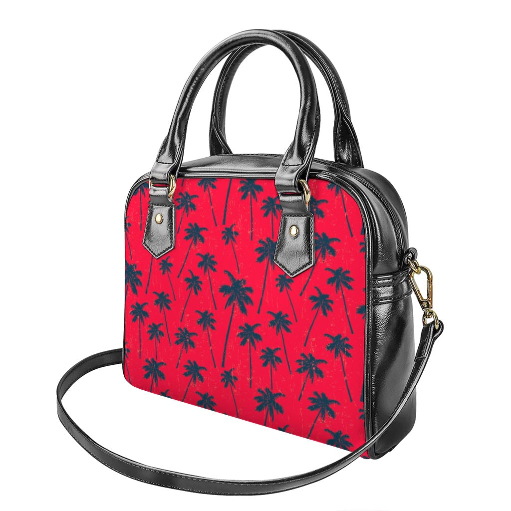 Black Red Palm Tree Pattern Print Shoulder Handbag