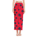 Black Red Palm Tree Pattern Print Side Slit Maxi Skirt