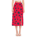 Black Red Palm Tree Pattern Print Side Slit Midi Skirt