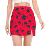 Black Red Palm Tree Pattern Print Side Slit Mini Skirt