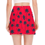 Black Red Palm Tree Pattern Print Side Slit Mini Skirt