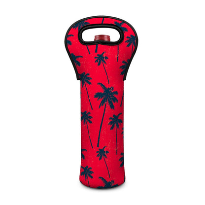 Black Red Palm Tree Pattern Print Single Neoprene Wine Tote