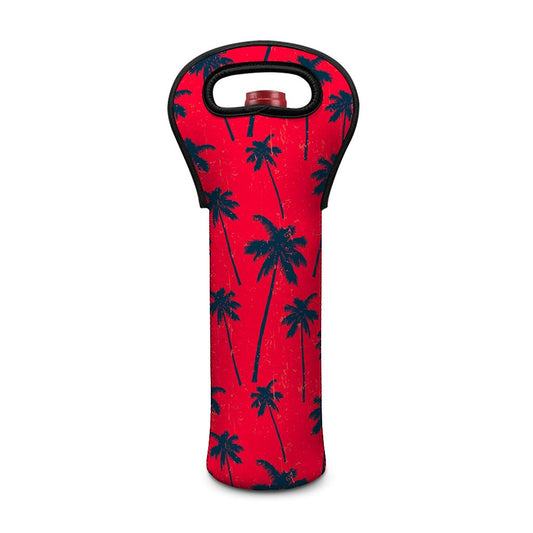 Black Red Palm Tree Pattern Print Single Neoprene Wine Tote