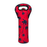Black Red Palm Tree Pattern Print Single Neoprene Wine Tote