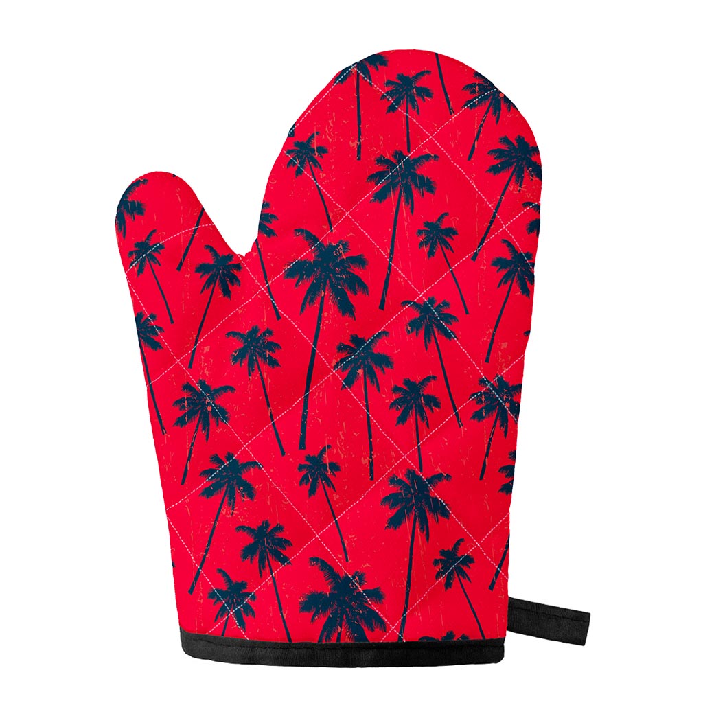 Black Red Palm Tree Pattern Print Single Oven Mitt