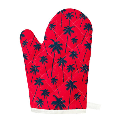 Black Red Palm Tree Pattern Print Single Oven Mitt