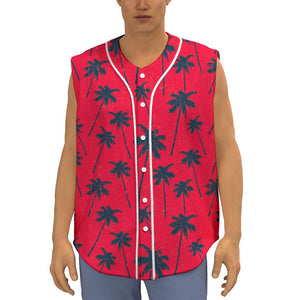 Black Red Palm Tree Pattern Print Sleeveless Baseball Jersey