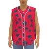 Black Red Palm Tree Pattern Print Sleeveless Baseball Jersey