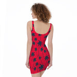 Black Red Palm Tree Pattern Print Sleeveless Bodycon Dress