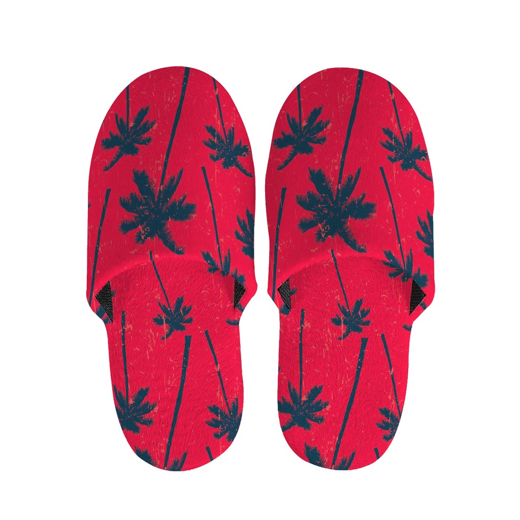 Black Red Palm Tree Pattern Print Slippers