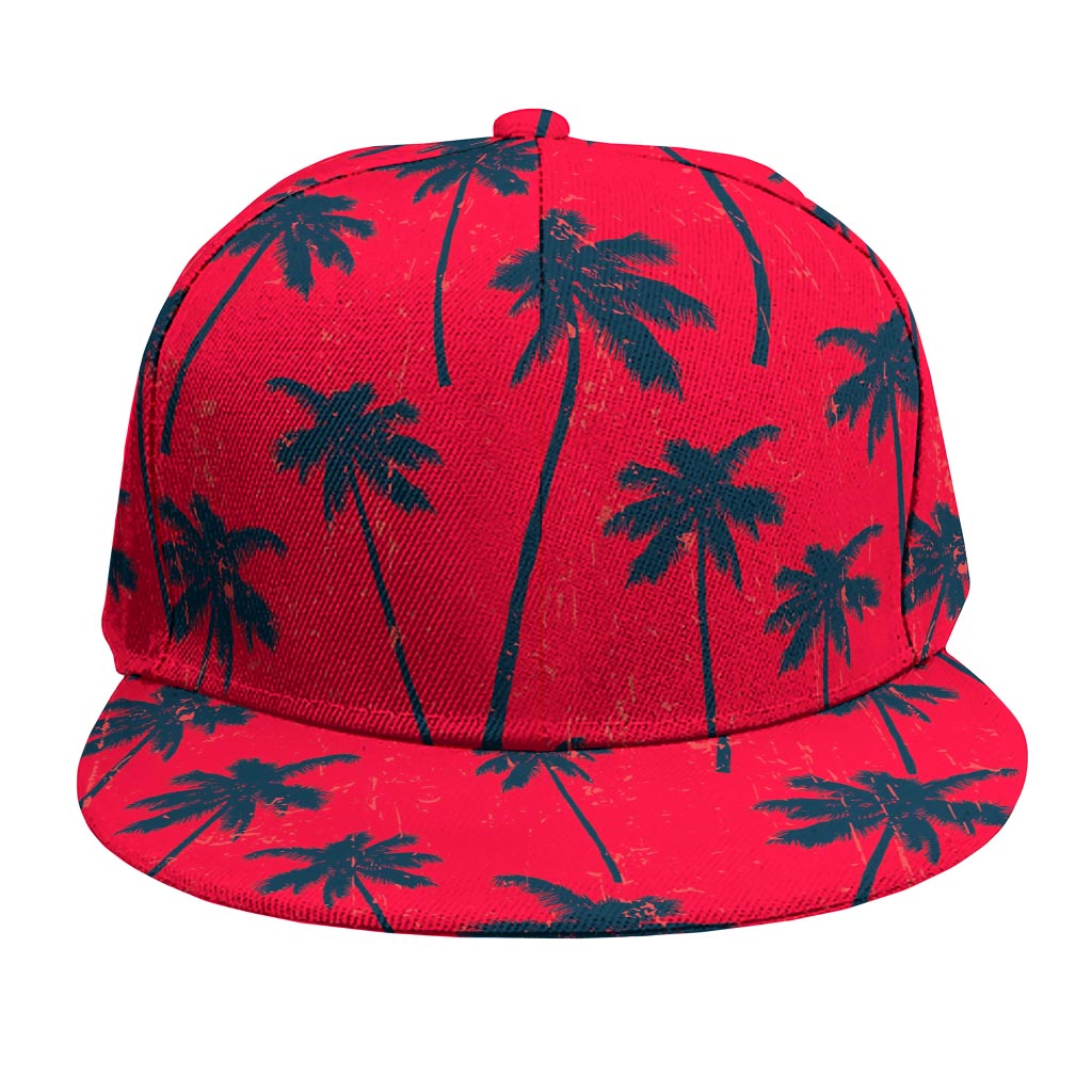 Black Red Palm Tree Pattern Print Snapback Cap