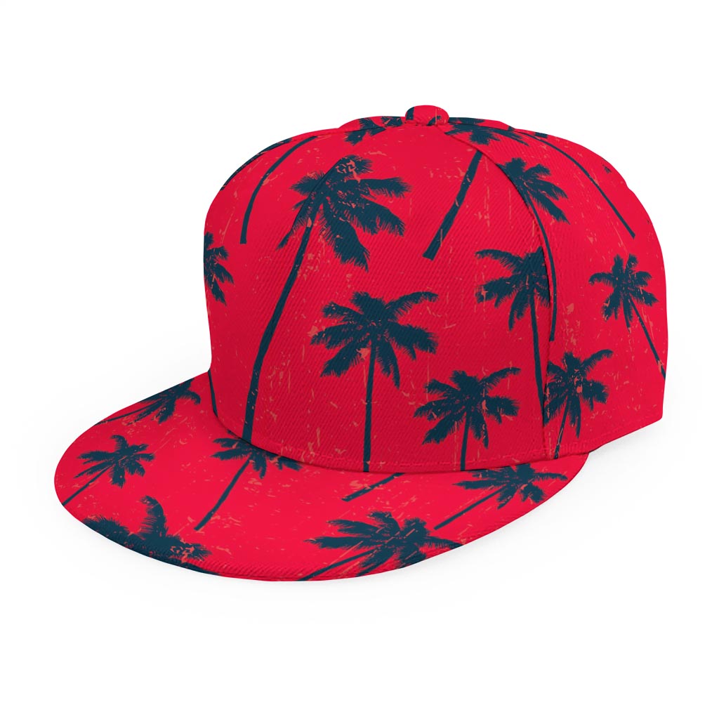 Black Red Palm Tree Pattern Print Snapback Cap