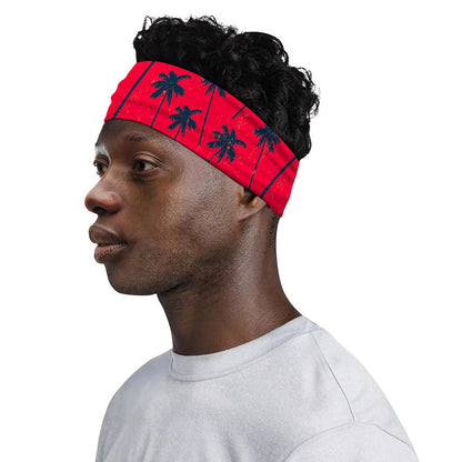 Black Red Palm Tree Pattern Print Sports Headband